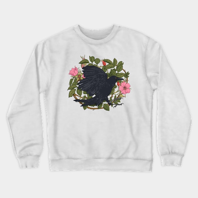 Raven and roses t-shirt Crewneck Sweatshirt by feroniae